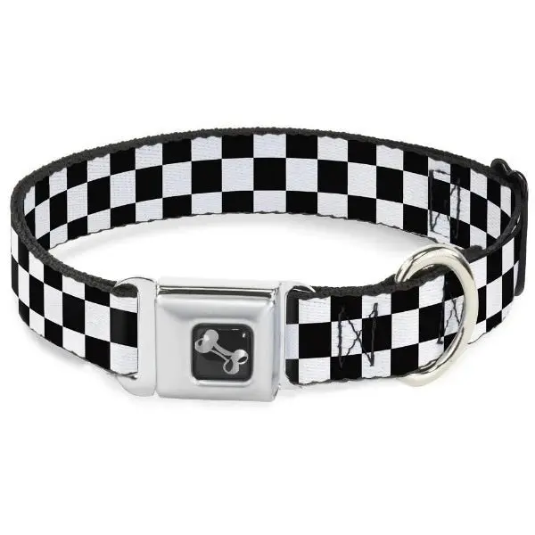 Spirit Of Detroit Dog Collar / Black And White Checker 1