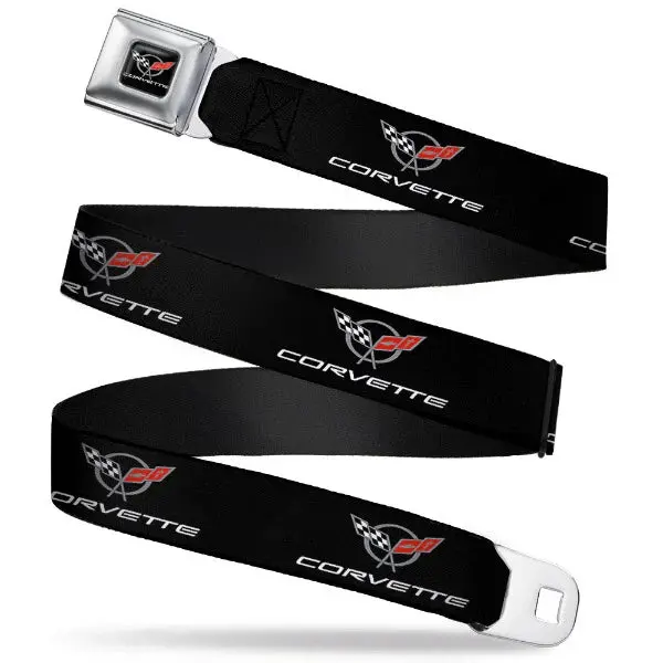 Corvette Seatbelt Belt / Color Logo + Black + Red Corvette Webbing 1