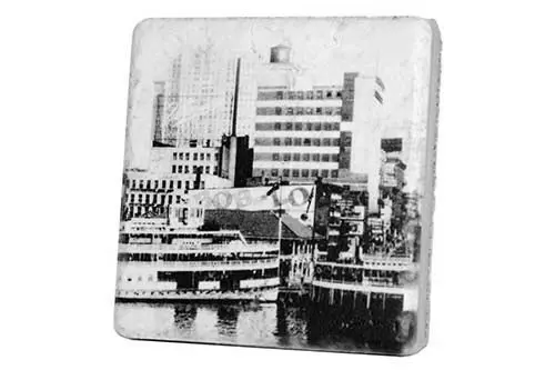 Historic Bob-Lo Island Dock Black And White Detroit Porcelain Tile Coaster 1