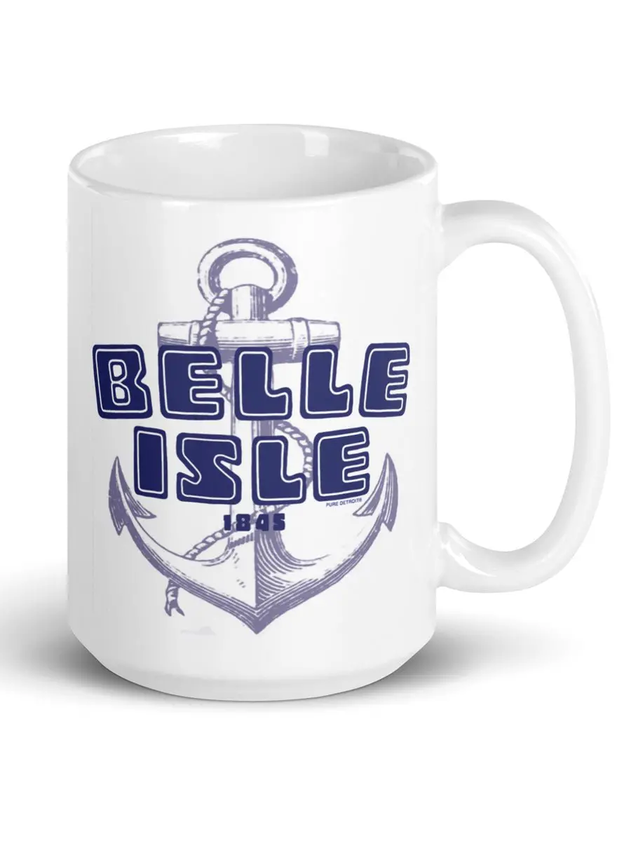 Belle Isle Ceramic Coffee Mug 15 Oz - White / Blue 1
