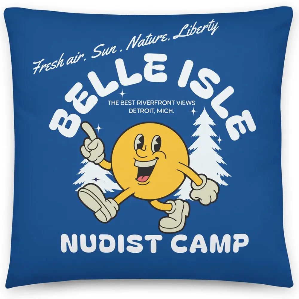 Belle Isle Nudist Camp Throw Pillow - 18" X 18" - Blue 1