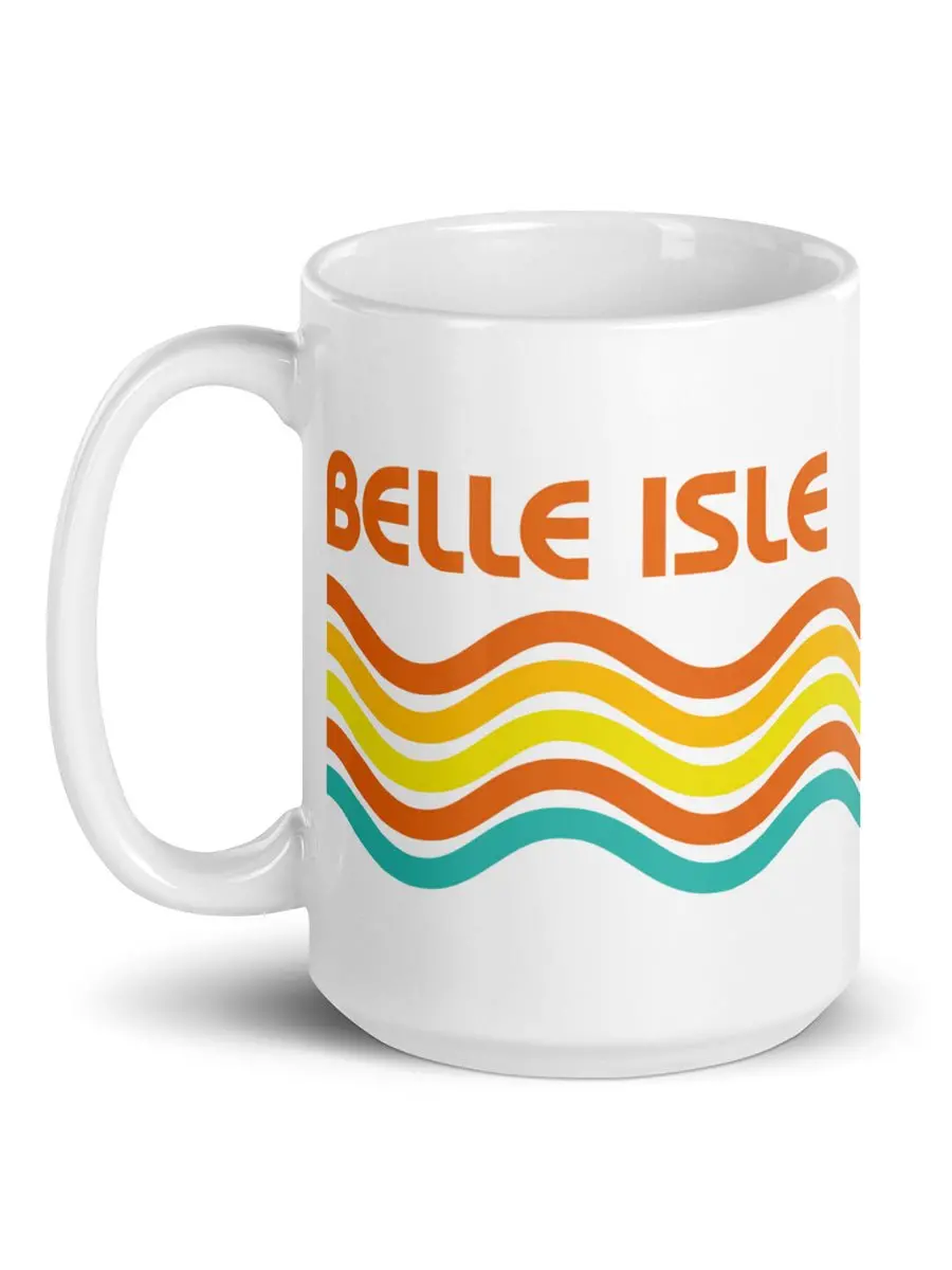 Belle Isle Wave Ceramic Coffee Mug 15 Oz - White / Multicolor 1