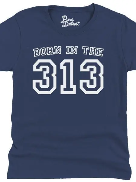 Born In The 313 Womens T-Shirt - White / Navy 1