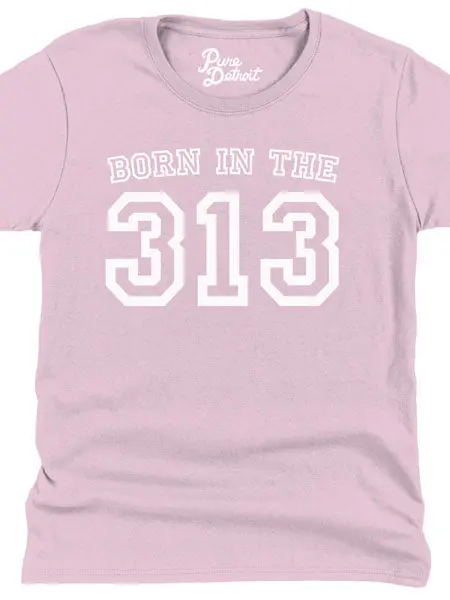 Born In The 313 Womens T-Shirt - White / Pink 1
