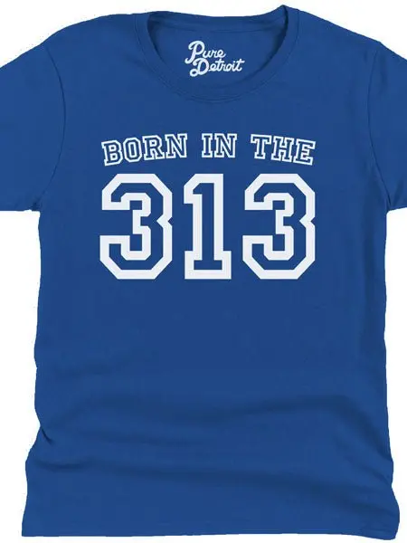 Born In The 313 Womens T-Shirt - White / Royal Blue 1