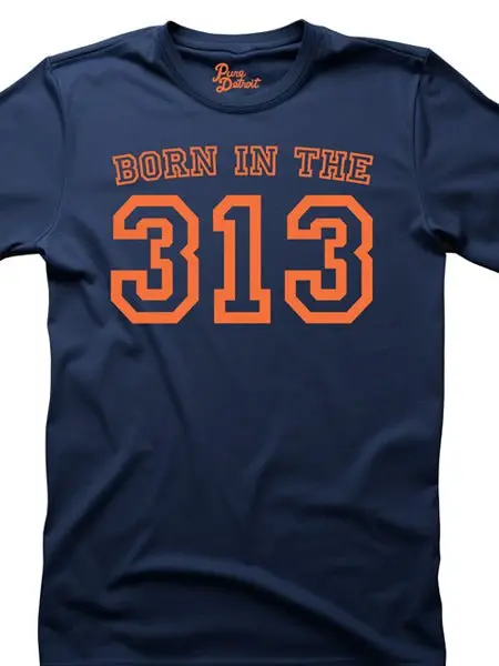 Born In The 313 Unisex T-Shirt - Orange / Navy 1
