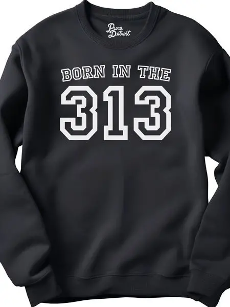 Born In The 313 Premium Sweatshirt - White / Black 1