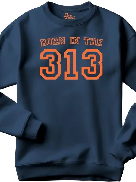 Born In The 313 Premium Sweatshirt - Orange / Navy 1
