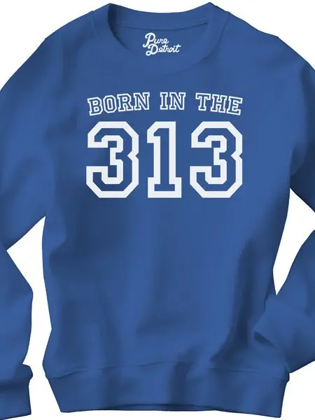 Born In The 313 Premium Sweatshirt - White / Royal Blue 1