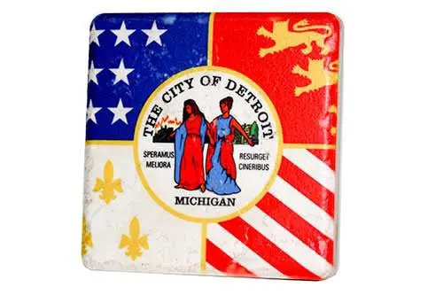 Detroit City Flag Porcelain Tile Coaster 1