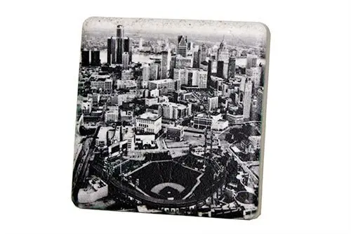 Comerica Park Aerial Black & White Porcelain Tile Coaster 1