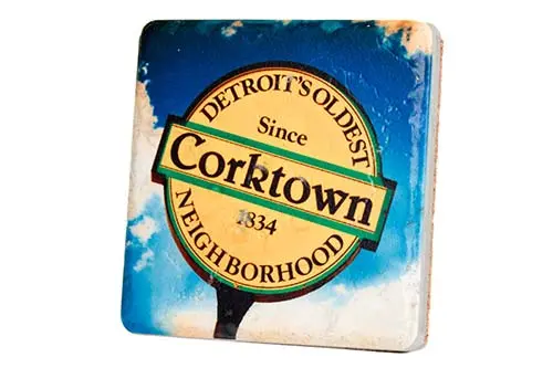Corktown Detroit Porcelain Tile Coaster 1