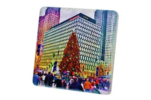 Campus Martius Christmas Tree Porcelain Tile Coaster 1