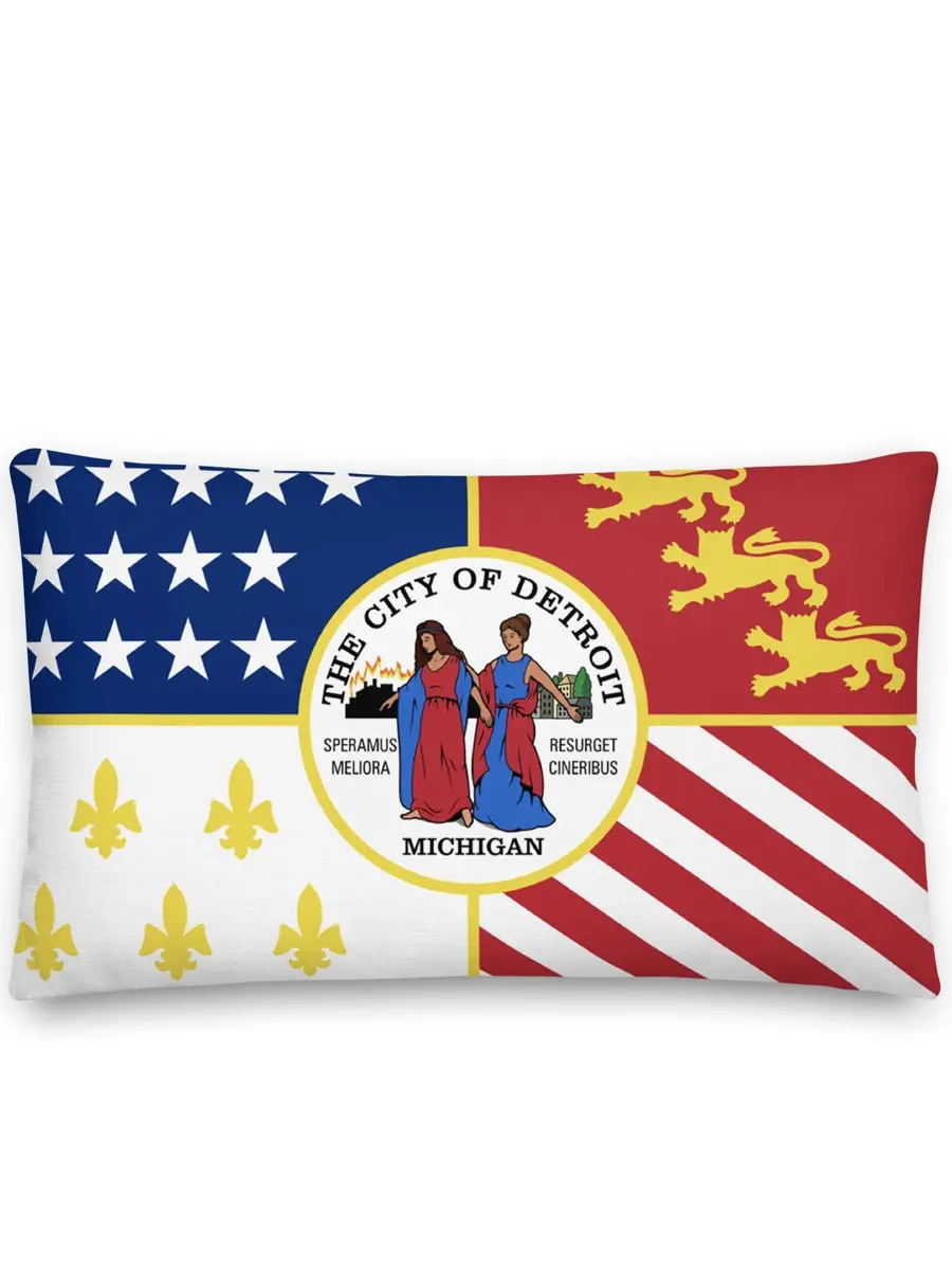 City Of Detroit Flag Premium Throw Pillow - 12" X 20" 1