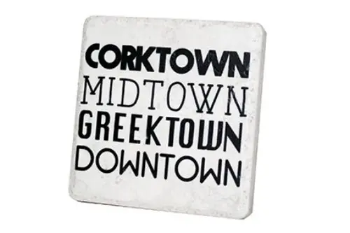 Corktown Midtown Greektown Downtown White Porcelain Tile Coaster 1