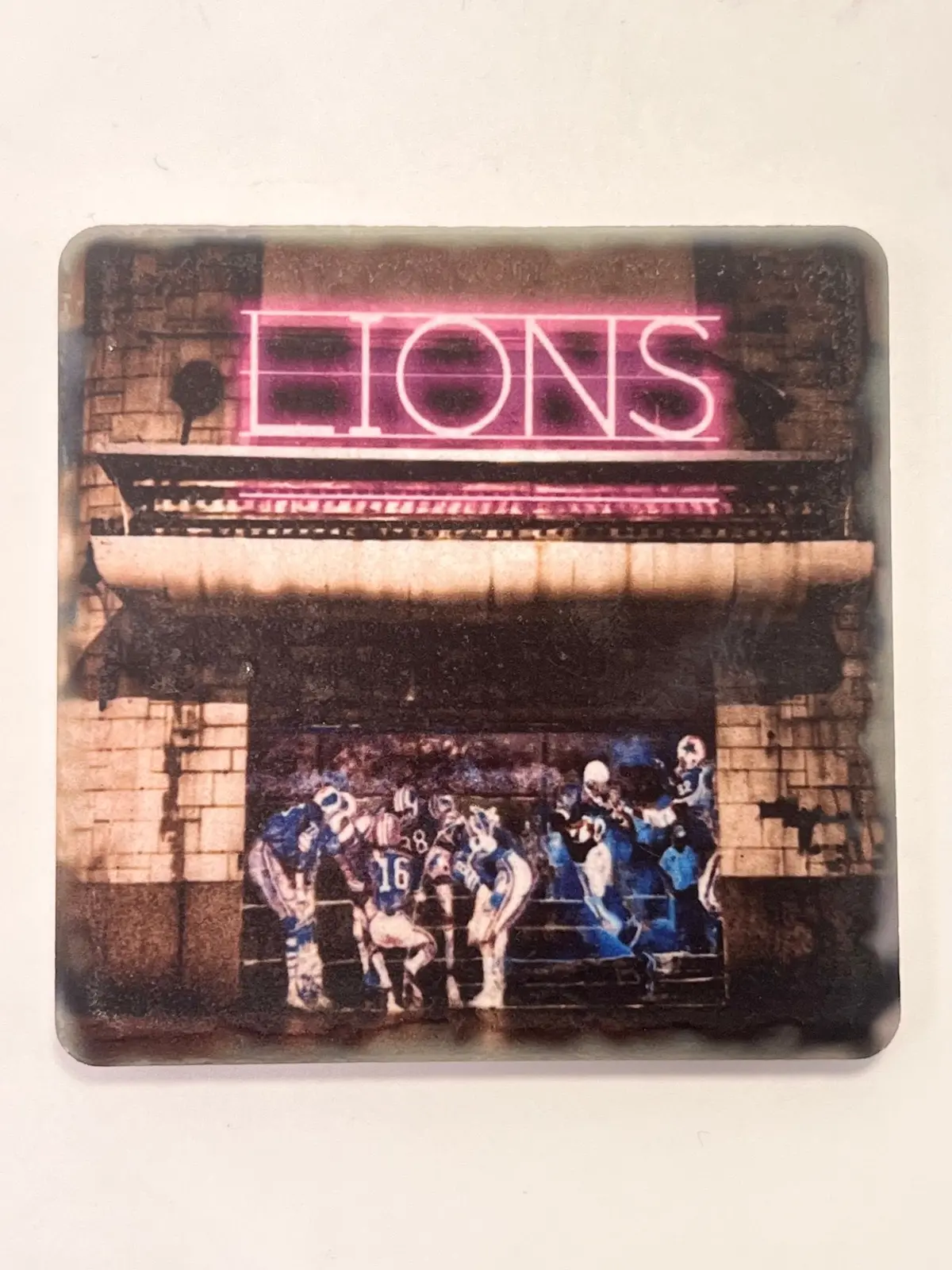 Detroit Lions Neon Porcelain Tile Coaster 1
