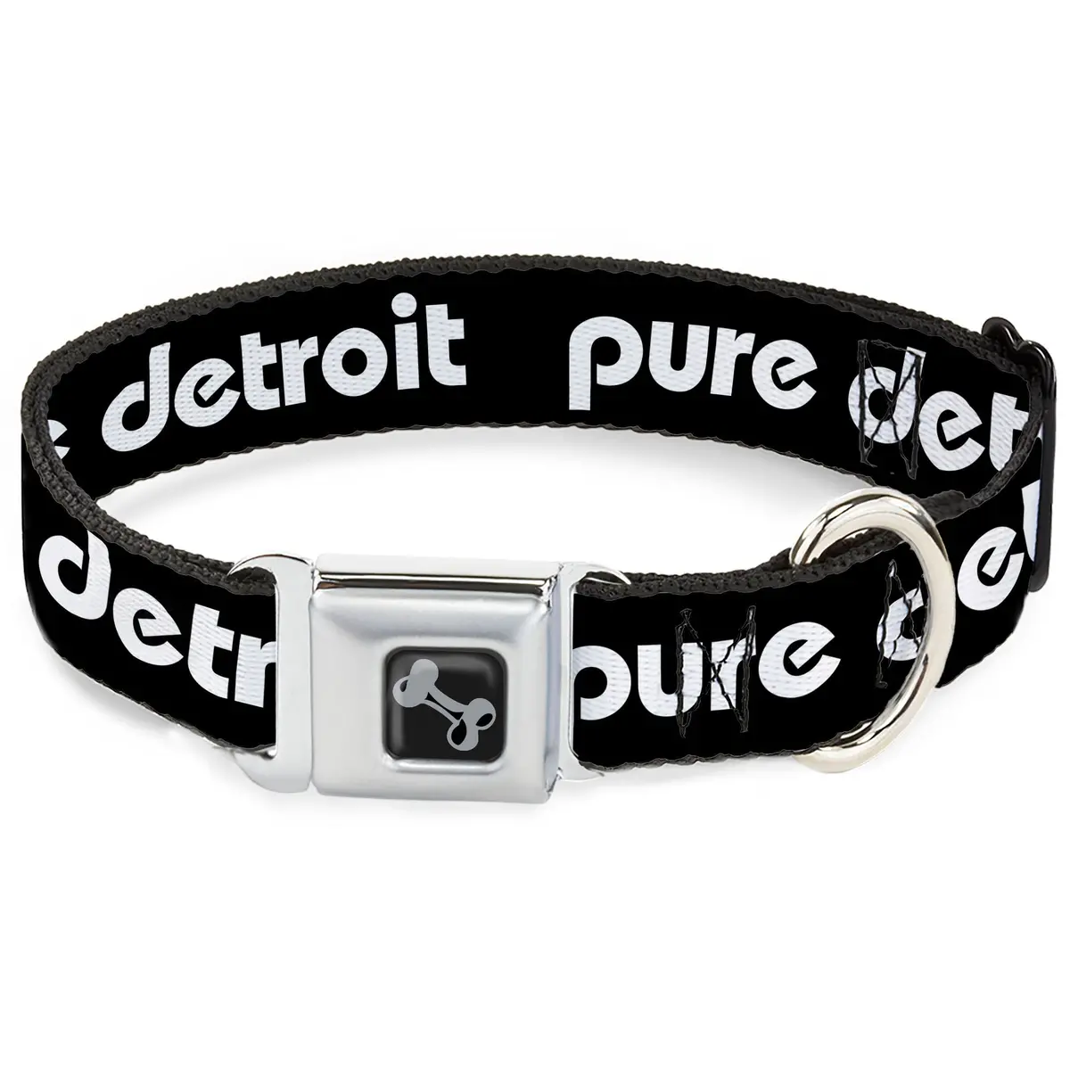 Pure Detroit Seatbelt Dog Collar - Black / White 1