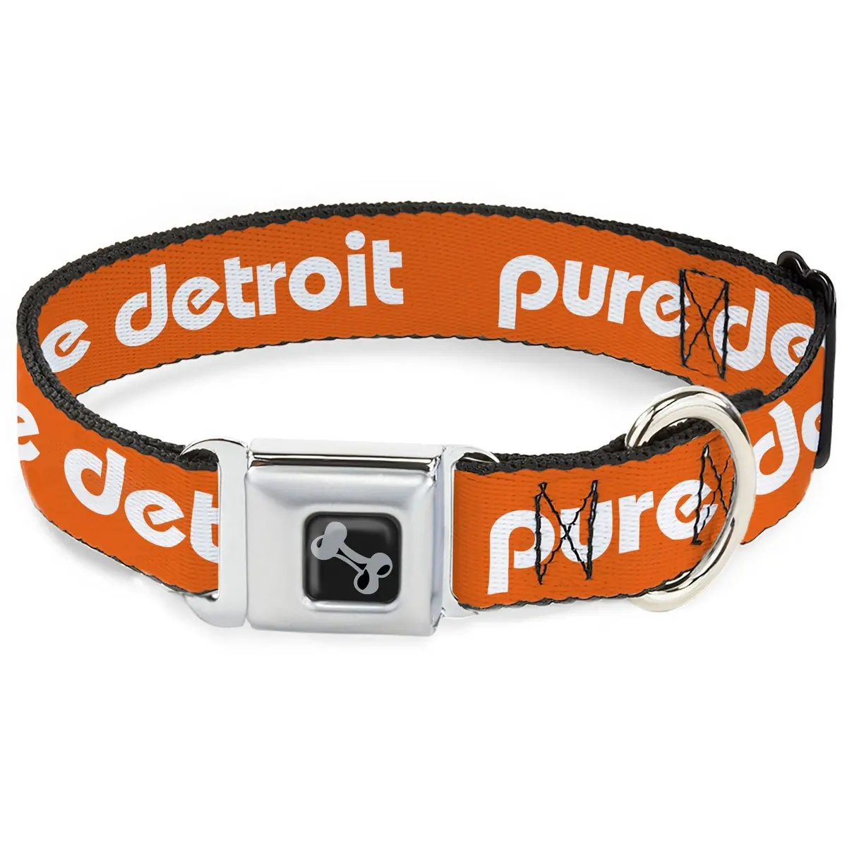 Pure Detroit Seatbelt Dog Collar - Bright Orange / White 1