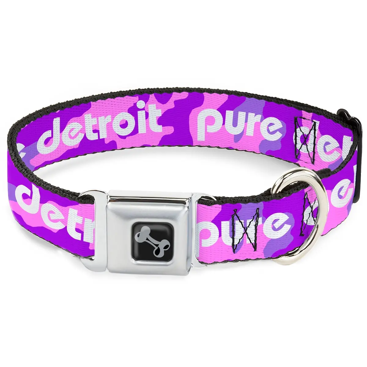 Pure Detroit Seatbelt Dog Collar - Camo Pink / Purple / White 1
