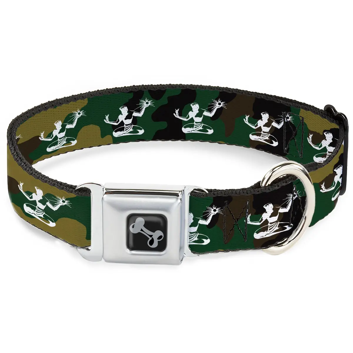 Spirit Of Detroit Seatbelt Buckle Dog Collar - Camo Olive / White 1