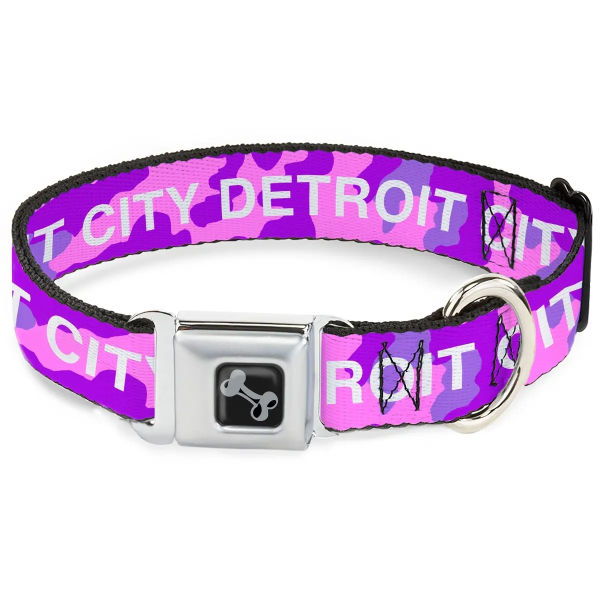 Detroit City Seatbelt Dog Collar - Pink / Purple / White 1
