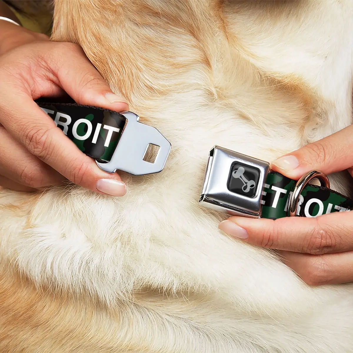 Detroit City Seatbelt Dog Collar - Camo Olive/White 2