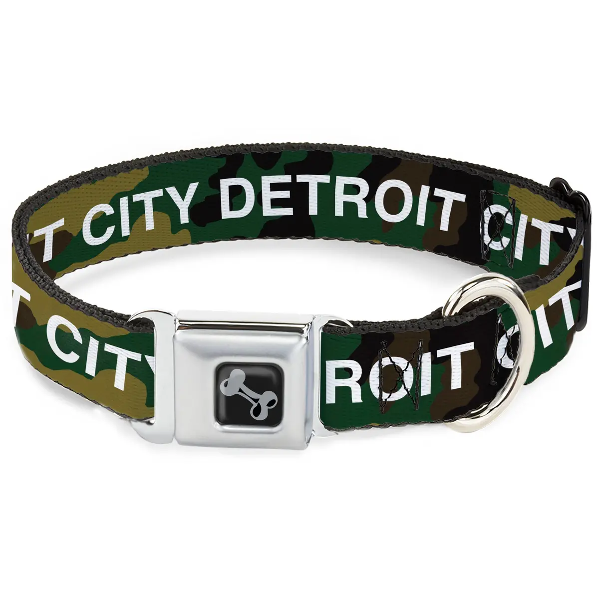 Detroit City Seatbelt Dog Collar - Camo Olive/White 1