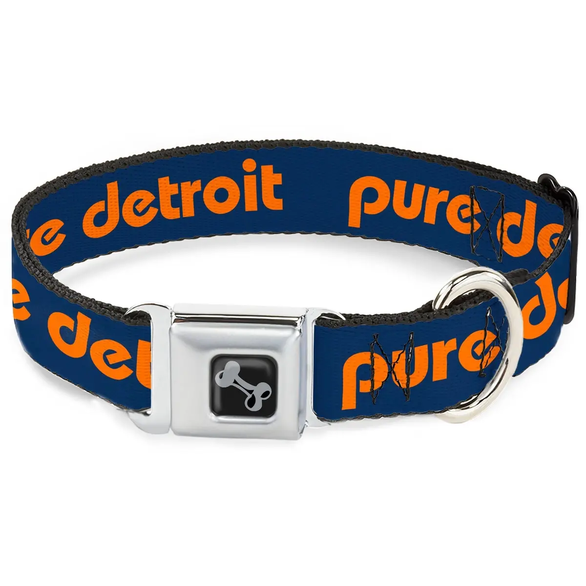 Pure Detroit Seatbelt Dog Collar -  Navy / Bright Orange 1