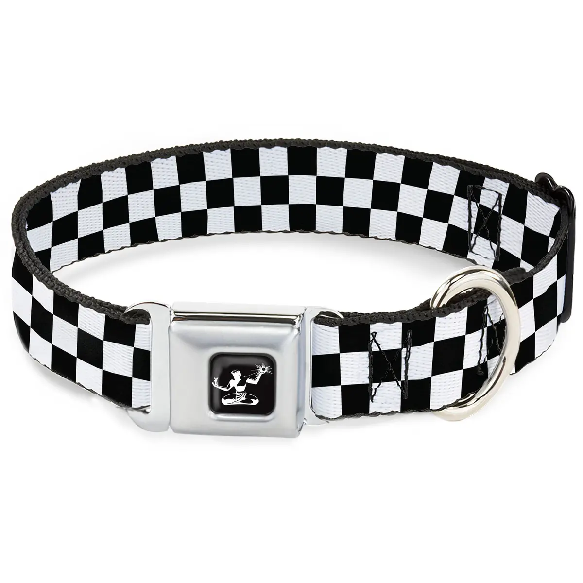 Spirit Of Detroit Seatbelt Buckle Dog Collar - Checker Black / White 1
