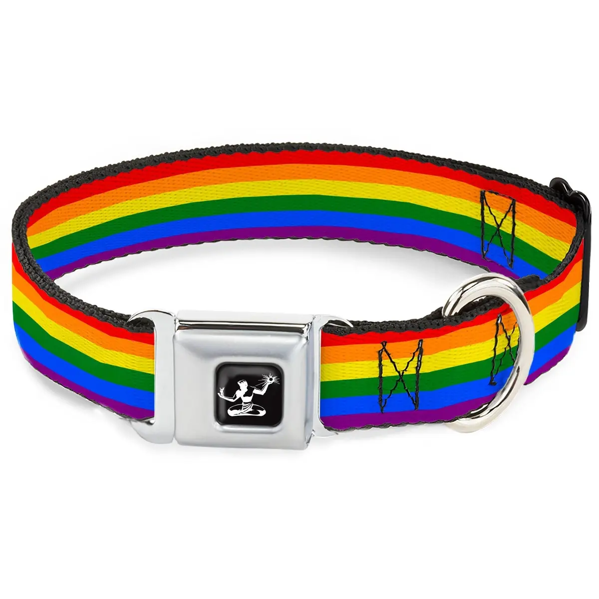 Spirit Of Detroit Seatbelt Buckle Dog Collar - Pride Rainbow Flag 1
