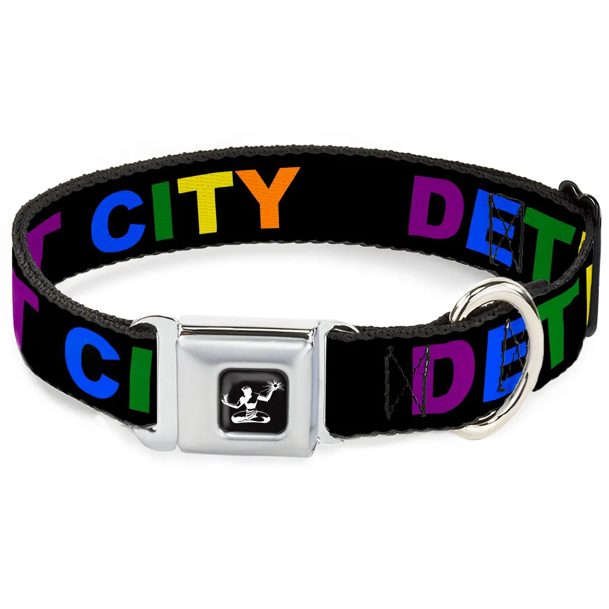 Detroit City Seatbelt Buckle Dog Collar - Black / Rainbow 1
