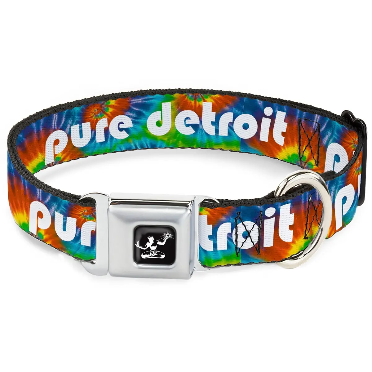 Pure Detroit Logo Seatbelt Buckle Dog Collar - Tie Dye / White 1