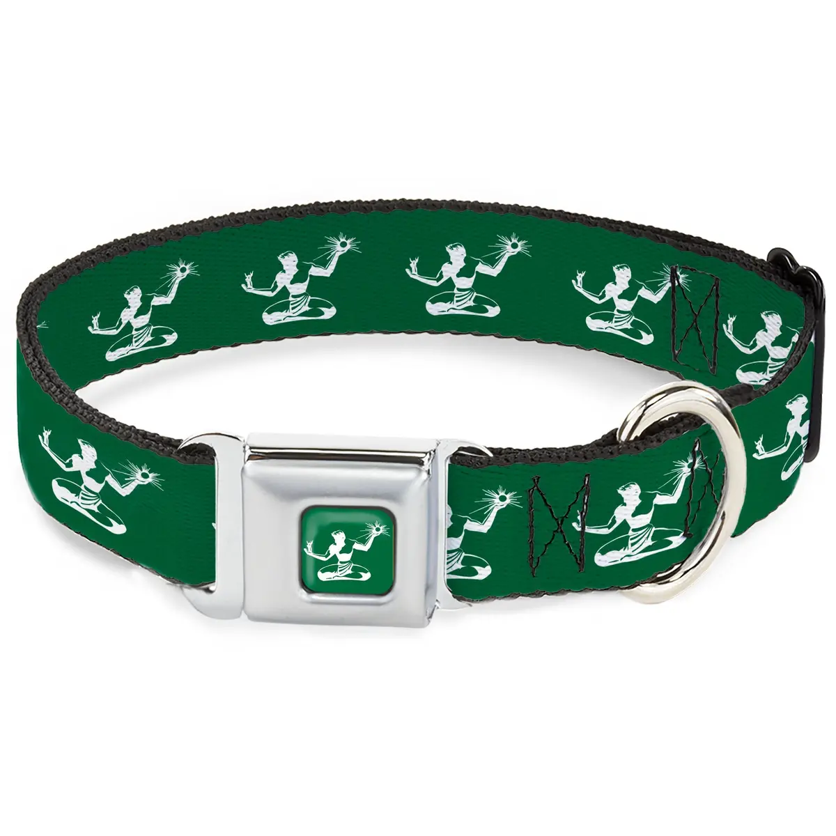 Spirit Of Detroit Seatbelt Buckle Dog Collar - Forest Green / White 1