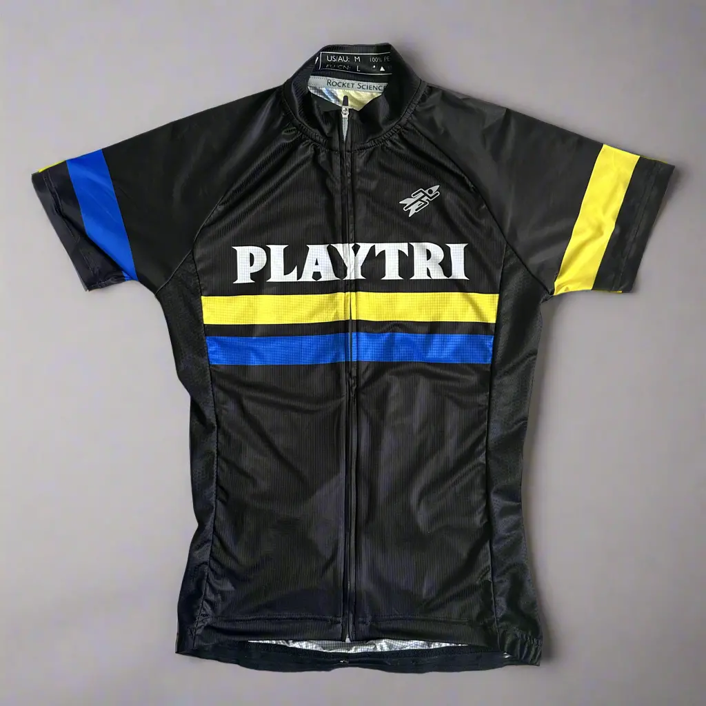 Playtri Women's Cycling Jersey Short Sleeve, Black Stripe 1