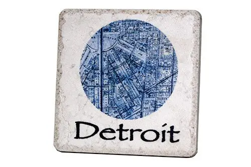 Detroit Globe Map Porcelain Tile Coaster 1