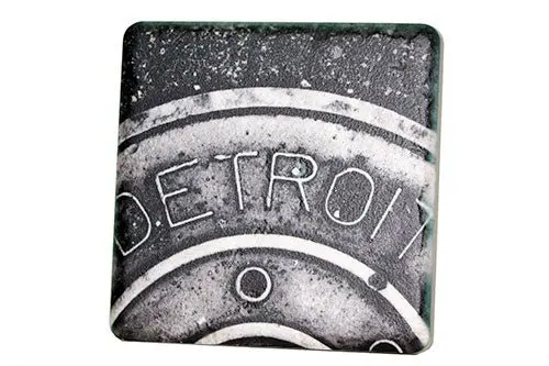 Detroit Manhole Black & White Porcelain Tile Coaster 1