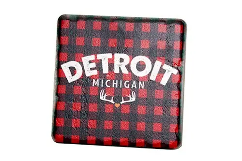 Detroit Michigan Plaid Porcelain Tile Coaster 1