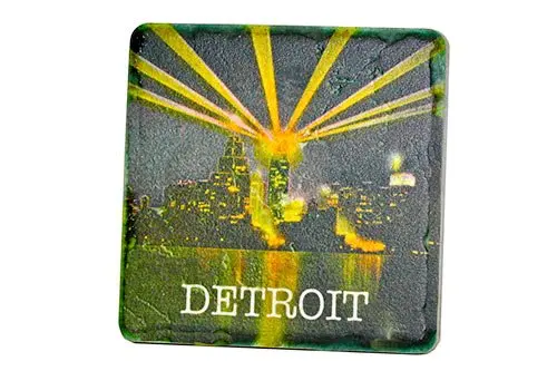 Vintage Detroit At Night Porcelain Tile Coaster 1