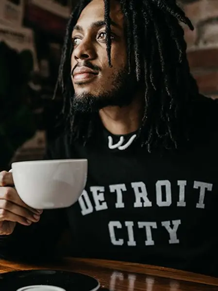 Detroit City Pullover Sponge Fleece Hooded Sweatshirt / White + Black / Unisex 1
