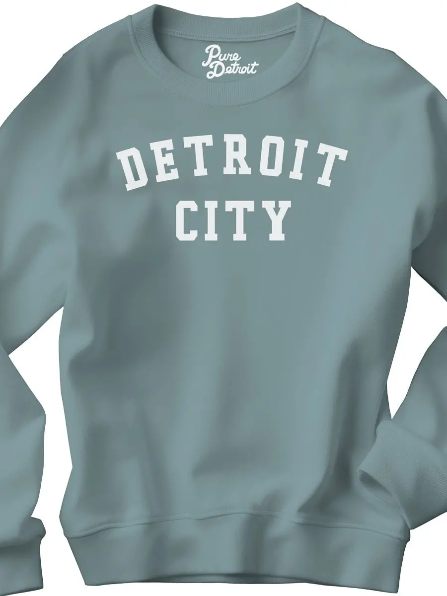 Detroit City Unisex Premium Sponge Fleece Sweatshirt - White / Lagoon 1