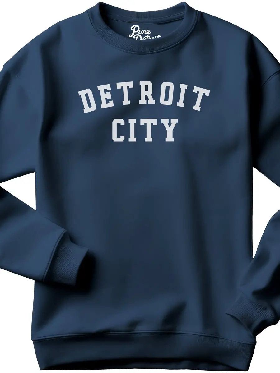 Detroit City Unisex Premium Sponge Fleece Sweatshirt - White / Navy 1