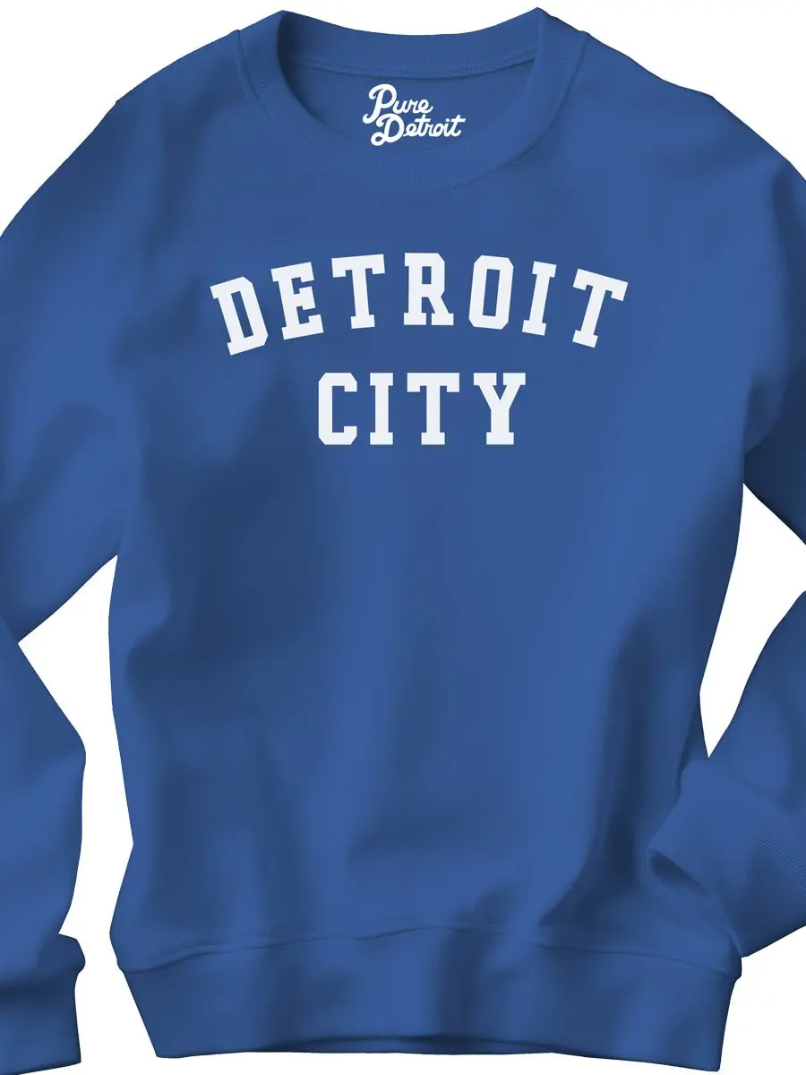 Detroit City Unisex Premium Sponge Fleece Sweatshirt - White / Royal 1