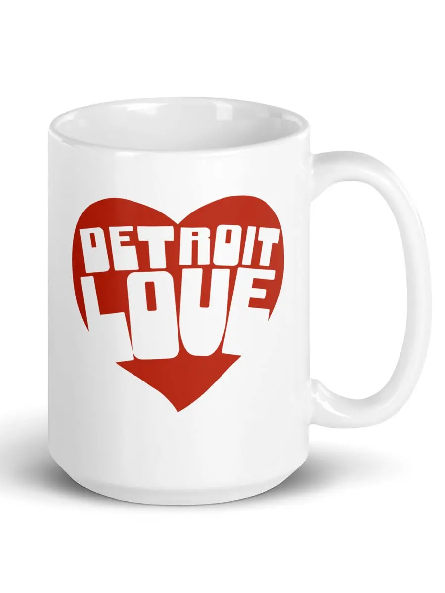 Detroit Love Ceramic Coffee Mug 15 Oz - White / Red 1
