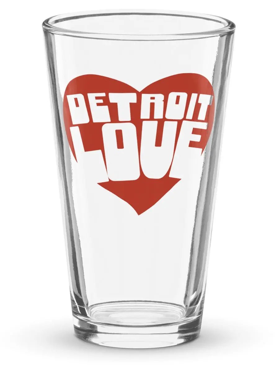 Detroit Love Pint Glass - Red 16 Oz 1