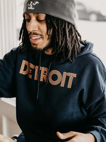 Detroit Neon Pullover Hooded Sweatshirt / Orange + Navy / Unisex 1