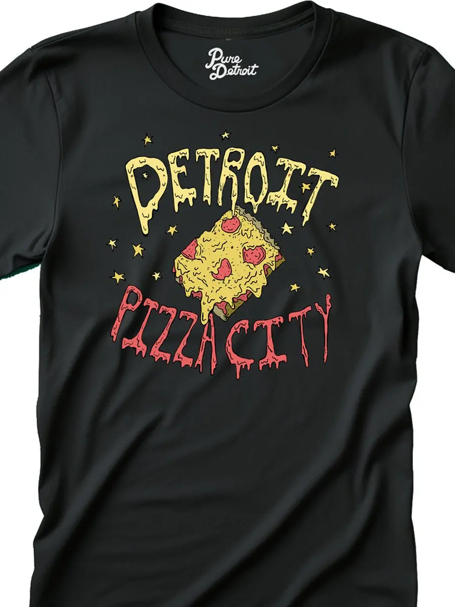 Detroit Pizza City Unisex T-Shirt - Square Slice - Black 1