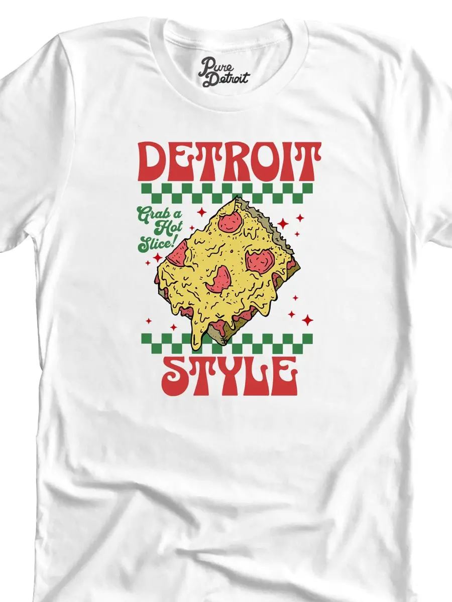 Detroit Style Pizza - Grab A Hot Slice! - Premium Unisex T-Shirt - White 1