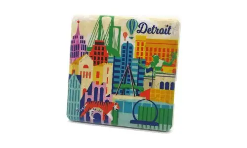 Detroit Illustration Porcelain Tile Coaster 1