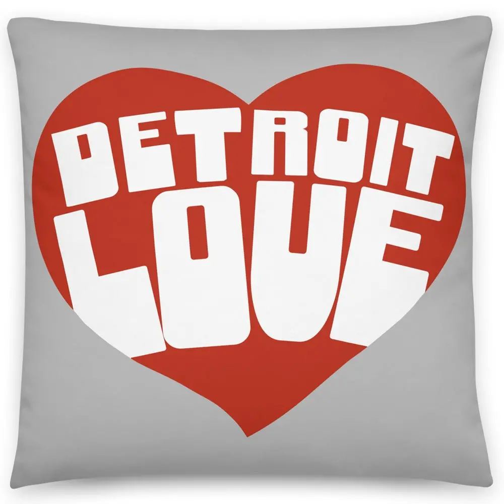 Detroit Love Throw Pillow - 18" X 18" - Gray / Red/ White 1