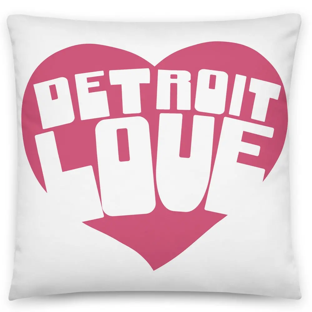 Detroit Love Throw Pillow - 18" X 18" - White / Hot Pink 1